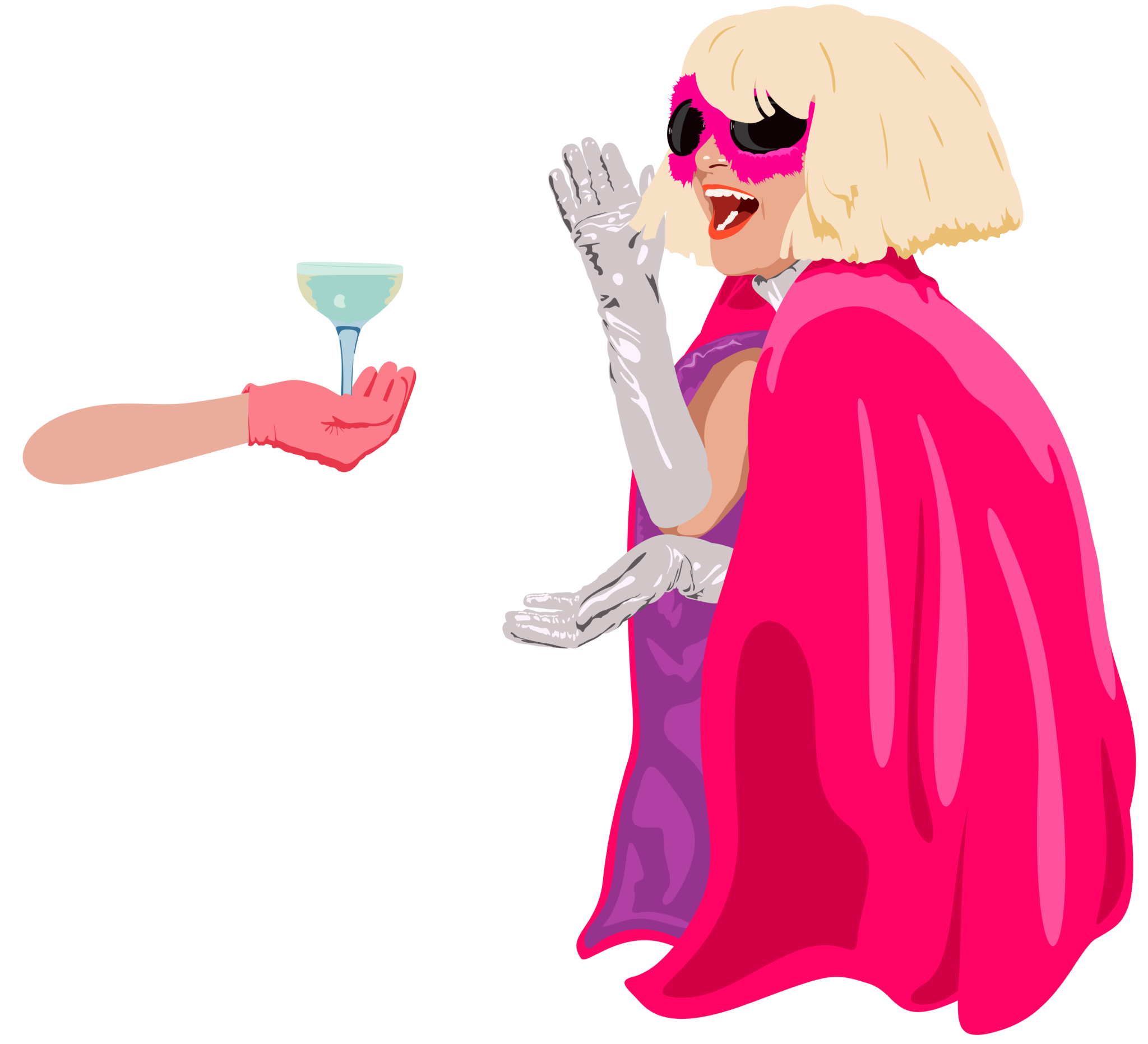 A Dabbette is handed a glass of Prosecco